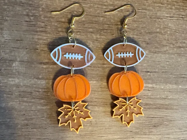Football Pumpkin Leaf Fall Stack Earrings