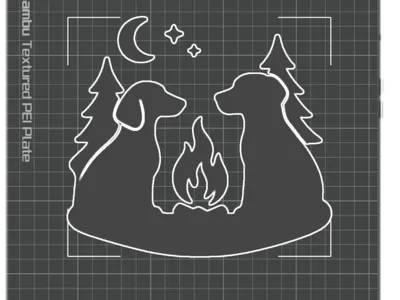 Dogs at Campfire Silhouette