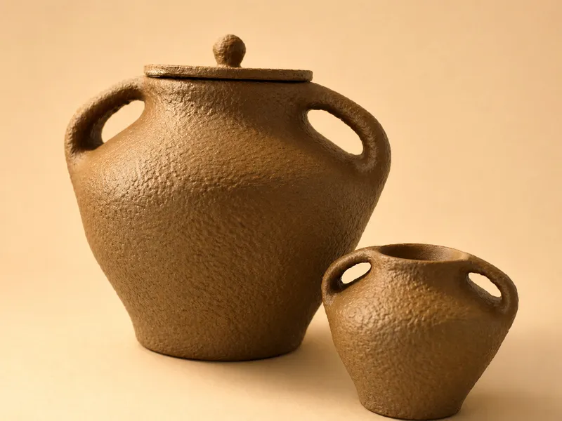 Jarre en terre cuite, pot avec couvercle en osier
