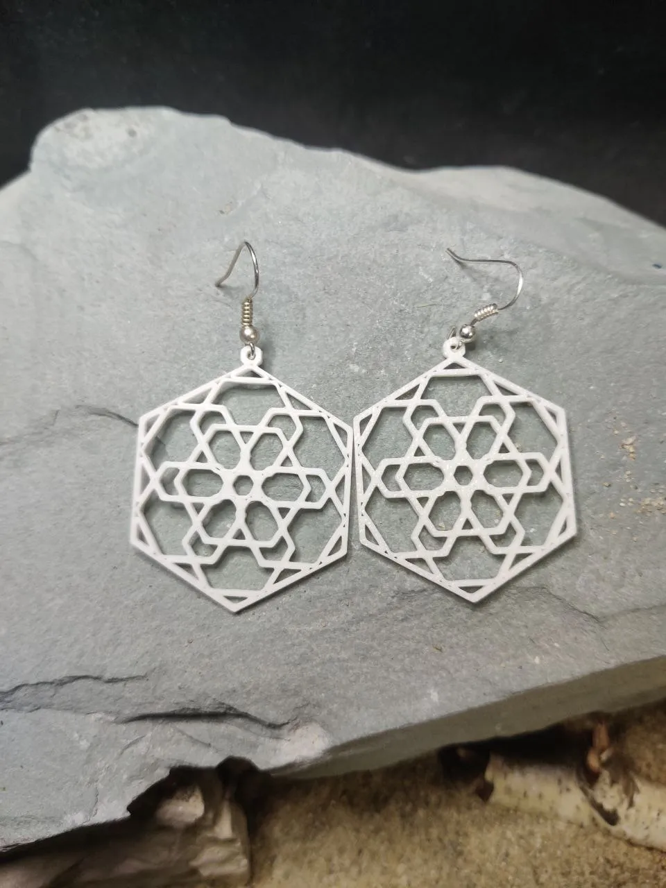 Geometric Hex Flower Earring view 3