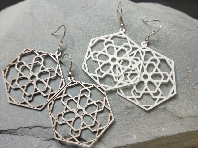 Geometric Hex Flower Earring