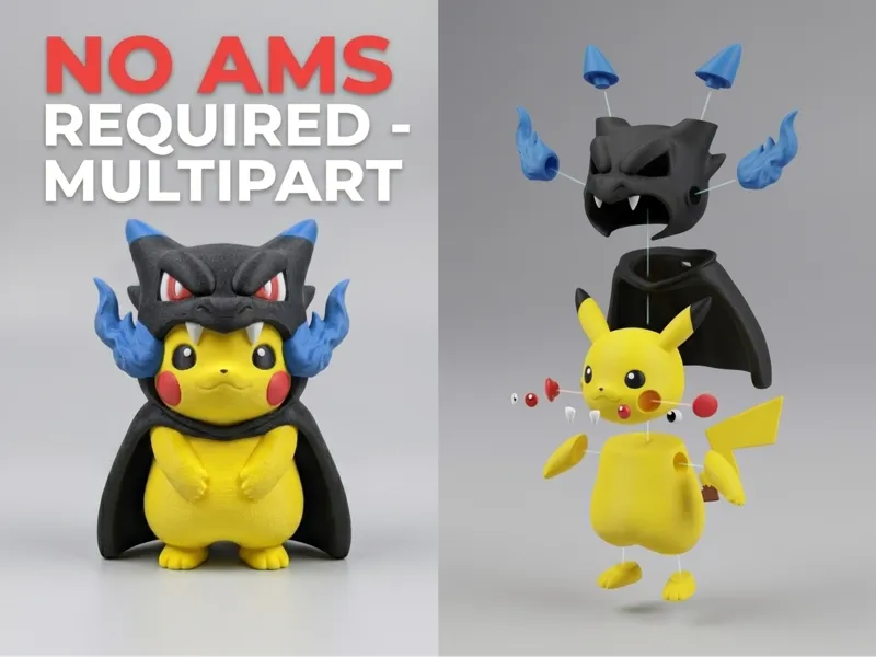 Pikachu Mega Charizard X Poncho | Multipart NO AMS