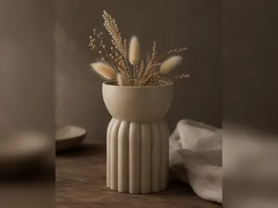 Ribbed Bowled Column Vase