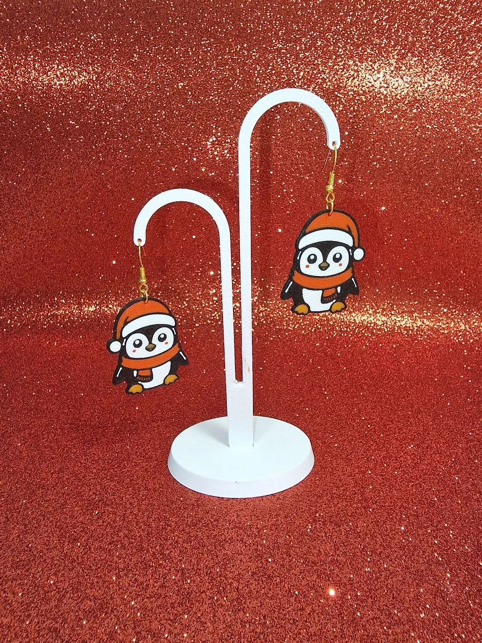 Christmas penguin earrings view 3