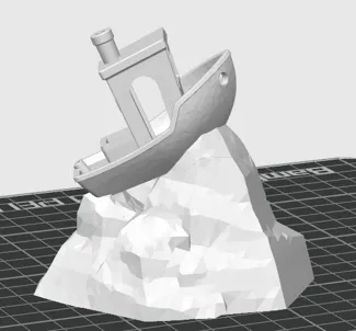 Benchy on mountain