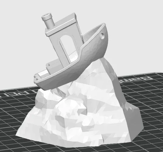 Benchy on mountain