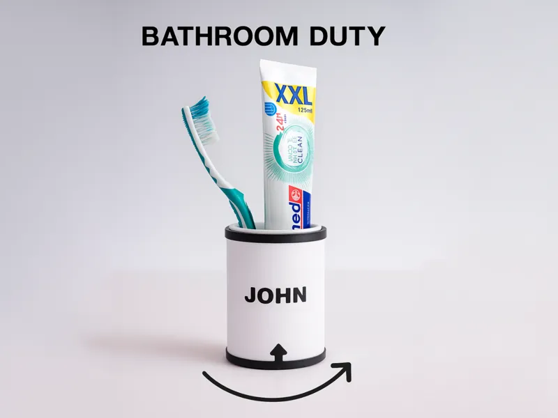 Bathroom Duty Tracker – Rotating Toothbrush Holder
