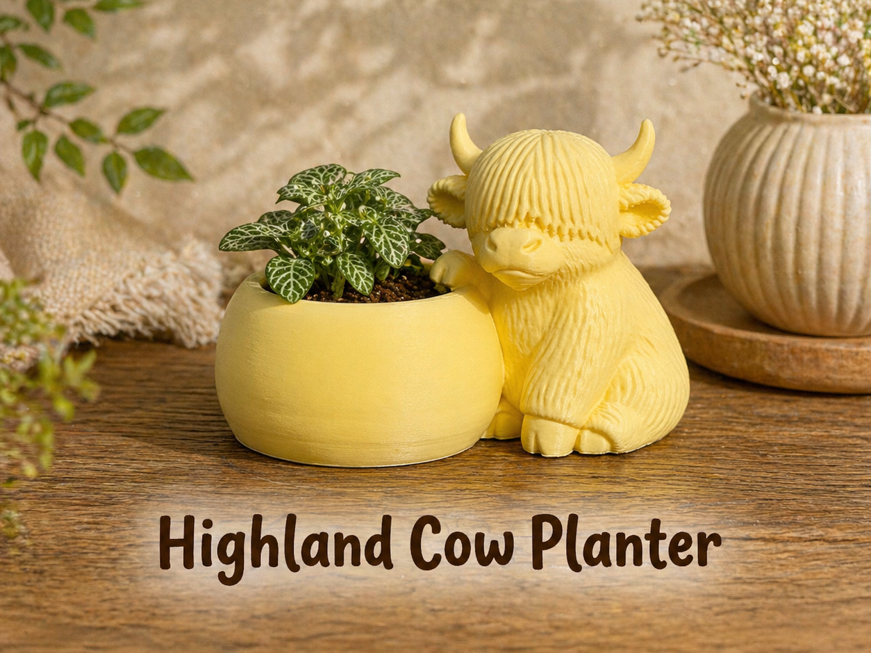 Stone Highland Cow Planter