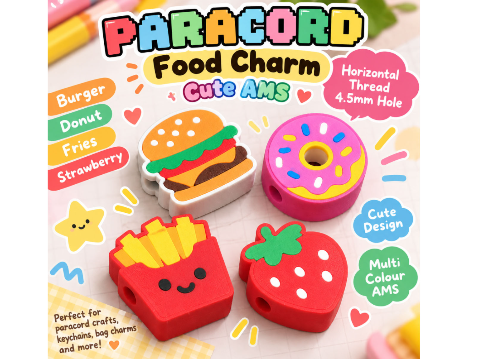 Cute Food Paracord beads charms Cute Chunky Hole - 1