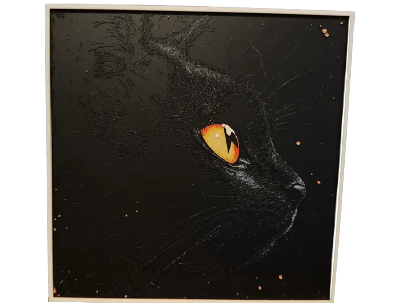 Black cat profile with frame - Hueforge