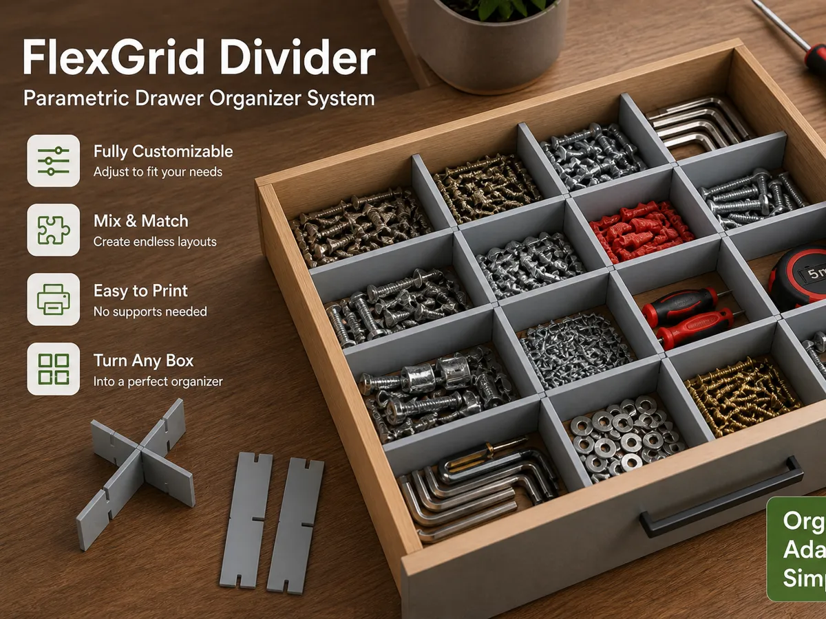 FlexGrid Divider – Parametric Drawer Clip System - Free 3D Print Model ...