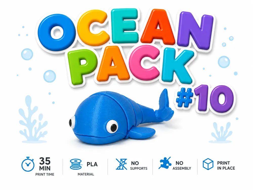 Letrero o emblema decorativo: Cute Whale – Ocean Pack #10 | Print-in-Place. Referencia del modelo original.