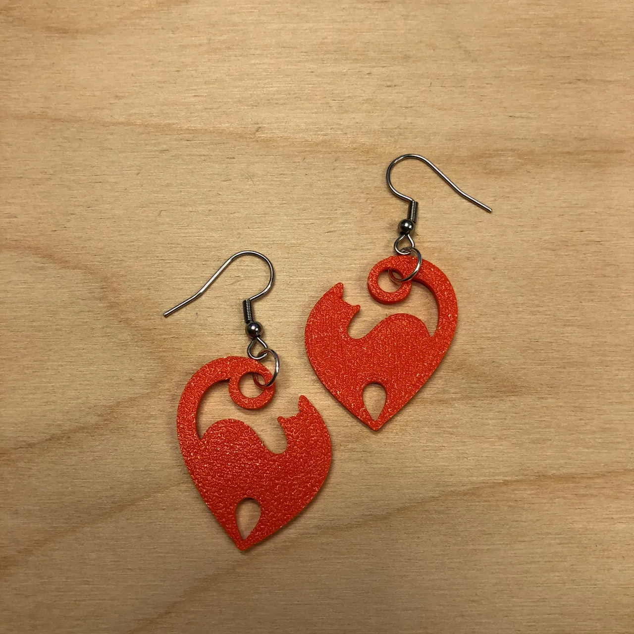 Heart cat earrings view 2