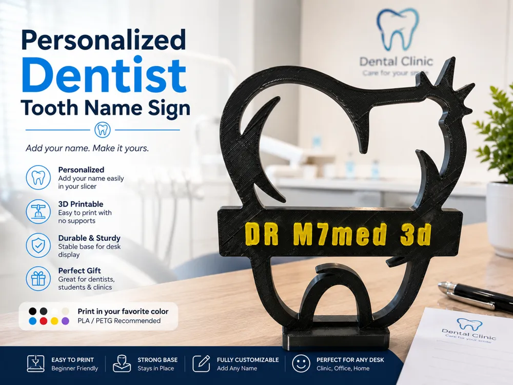 Letrero o emblema decorativo: Customizable Dental Desk Name Signd. Referencia del modelo original.