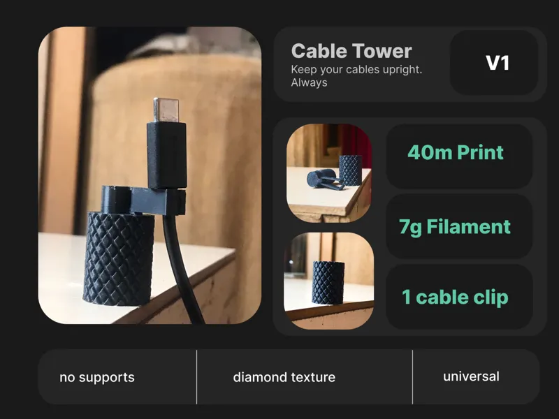 Desk Cable Holder/Tower (Adhesive)