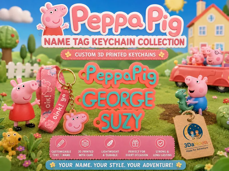 Peppa Pig style customizable nameTag keychain