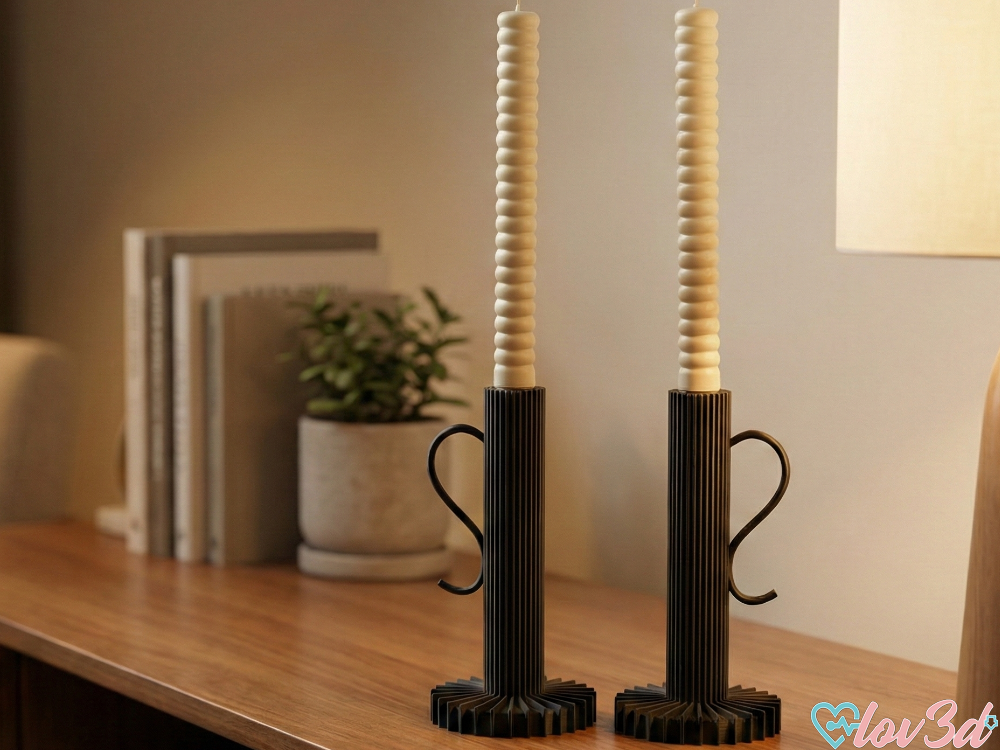 Modern Ribbed Candlestick Holder with Handle