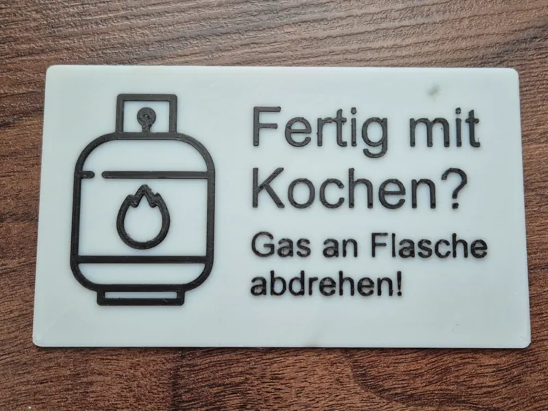 Gaswarnschild „Fertig mit Kochen?“ – Camping