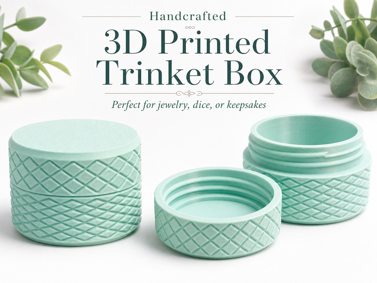 3d printed knurled edge trinket box.