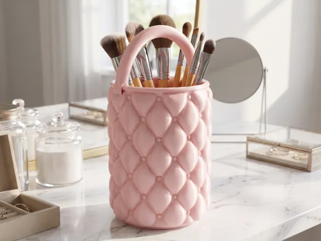 Aesthetic Quilted Desk Organizer Brush Holder