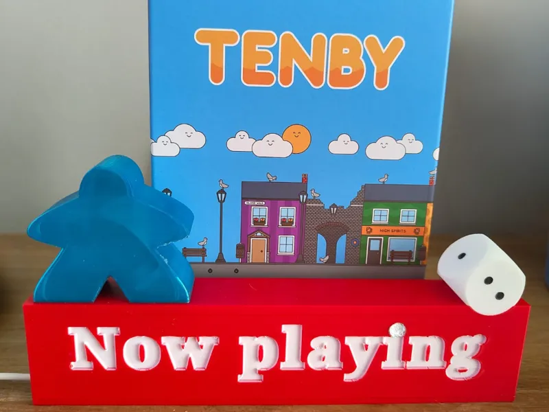 Boardgame now playing sign OR lightbox meeple dice