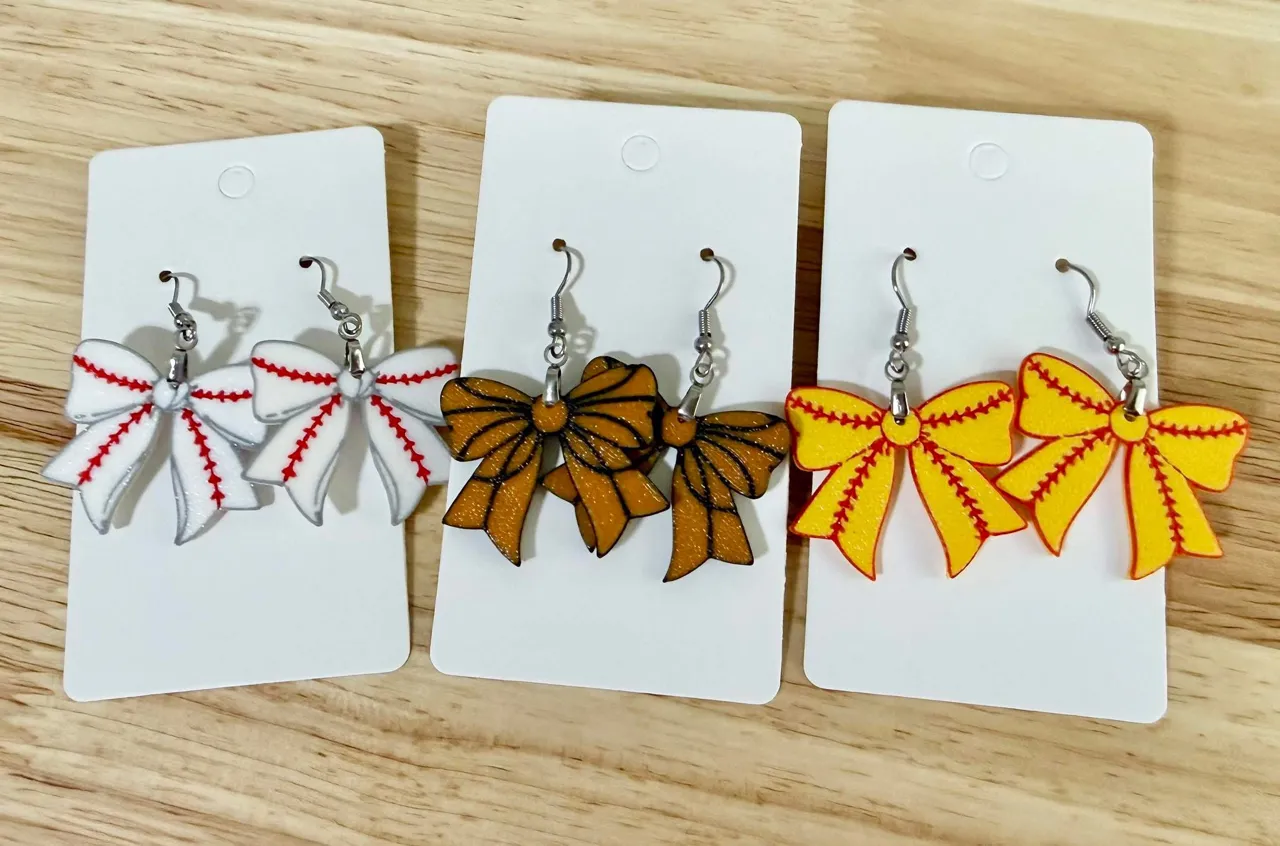 Baseball or Softball Bow Earrings view 2