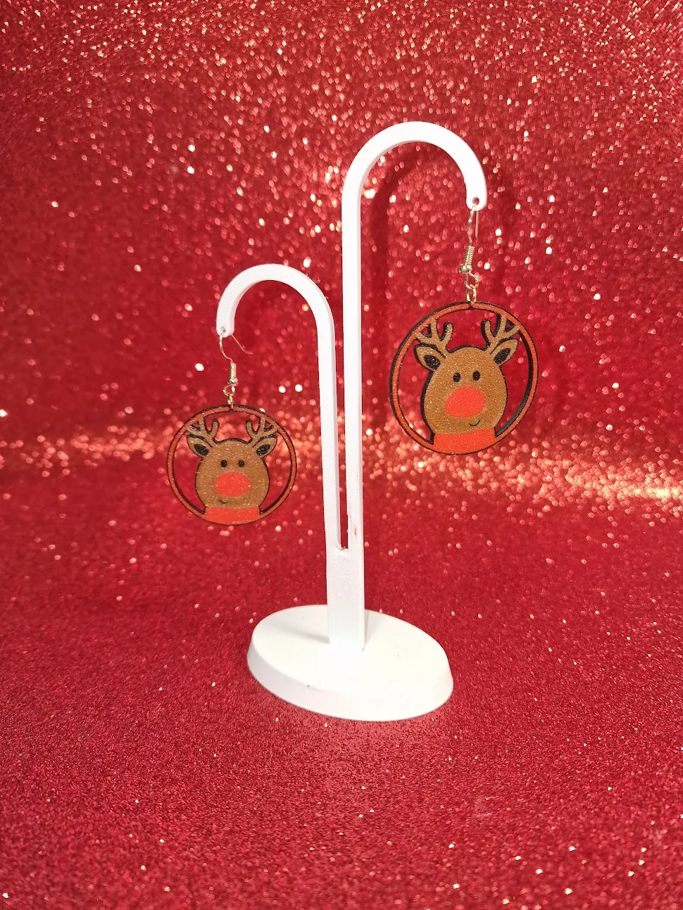 Cute Christmas reindeer earrings view 3