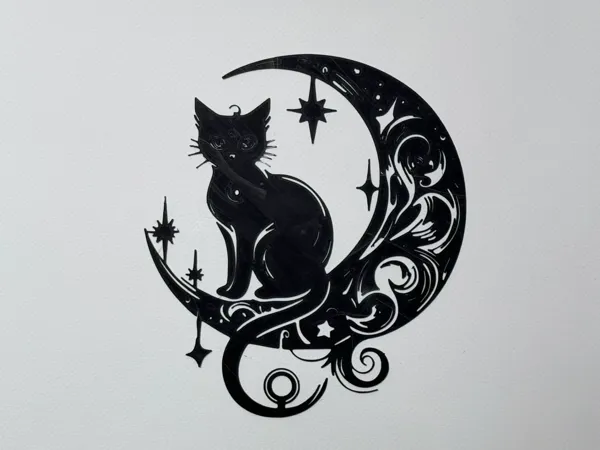 Silhouette de chat sur la lune (décoration murale)