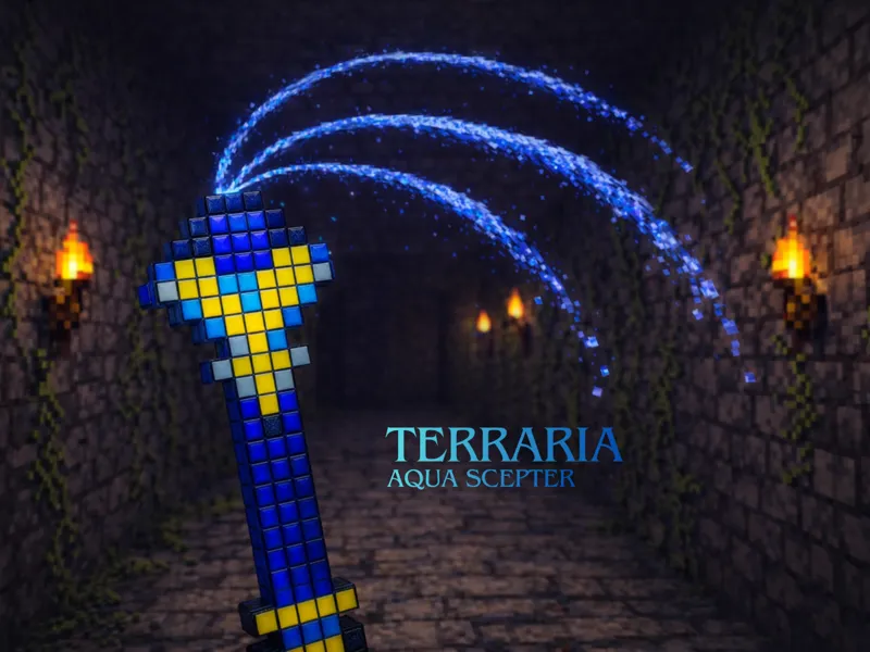 Terraria Pixelated Aqua Scepter (Two Pieces, AMS)