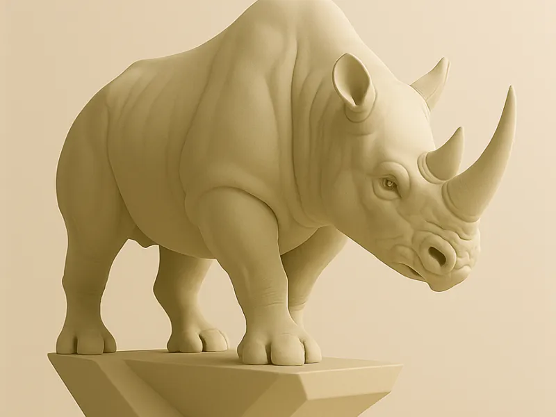 Rhino Sculpture on Geometric Base