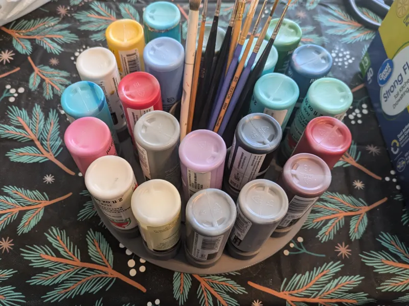 Apple barrel paint holder and brush holder