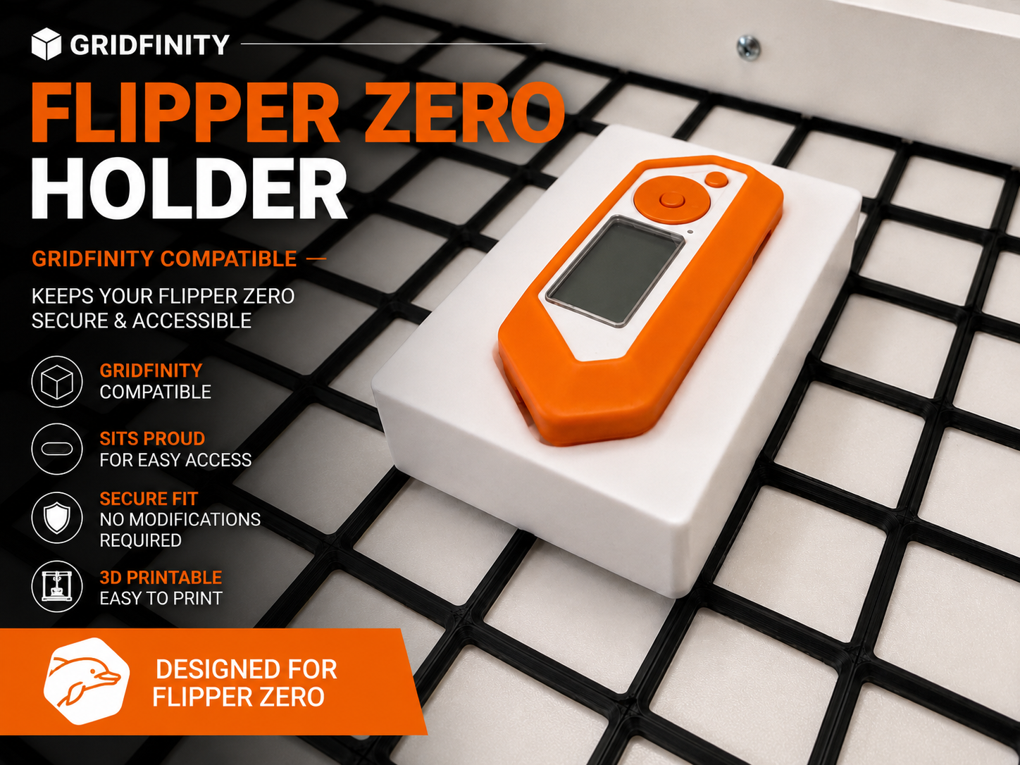 Minimalist Gridfinity Flipper Zero Holder