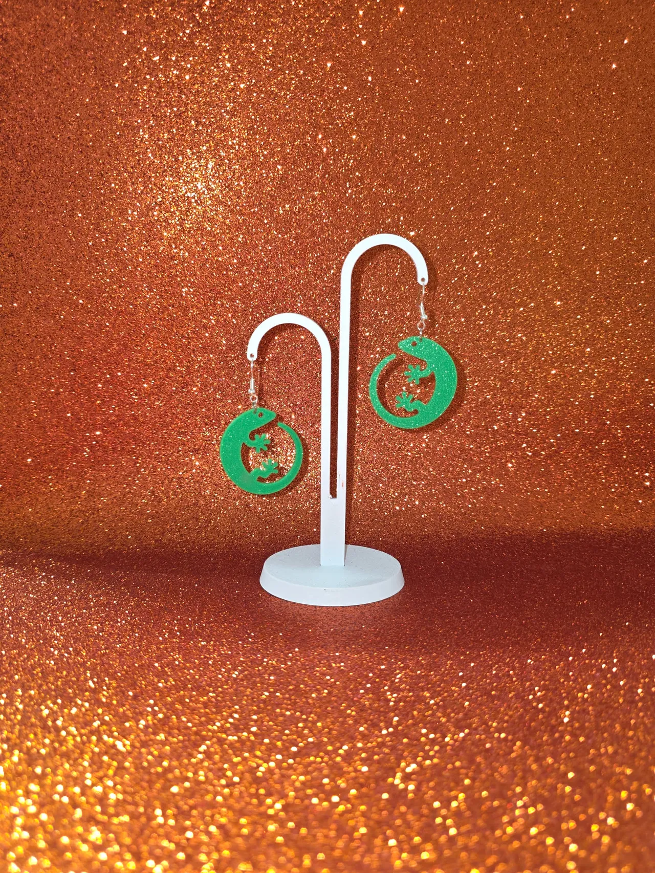Round gecko earrings view 3