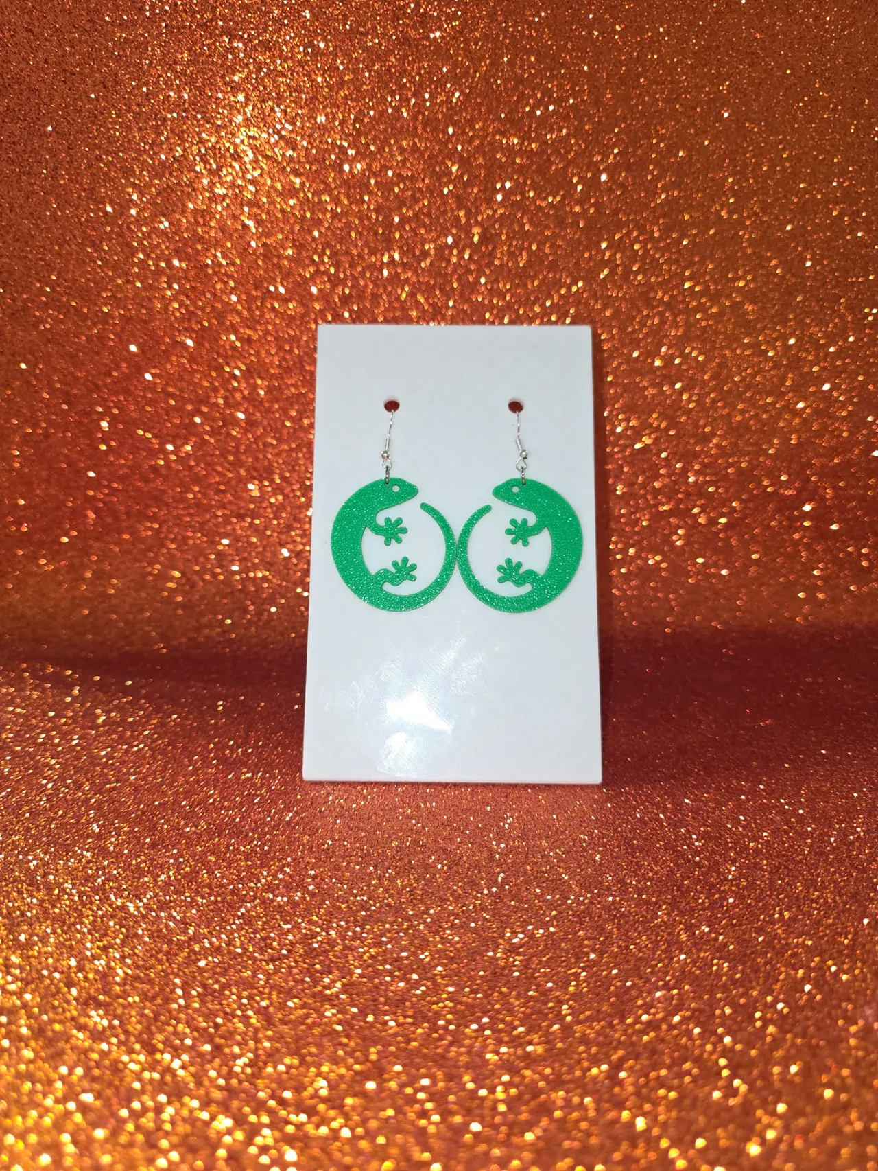 Round gecko earrings view 2