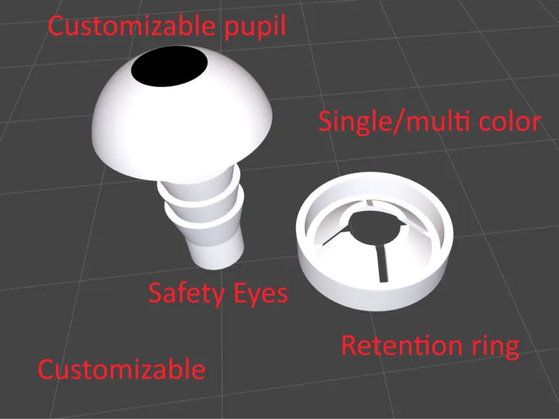 Customizable safety eyes with retention ring