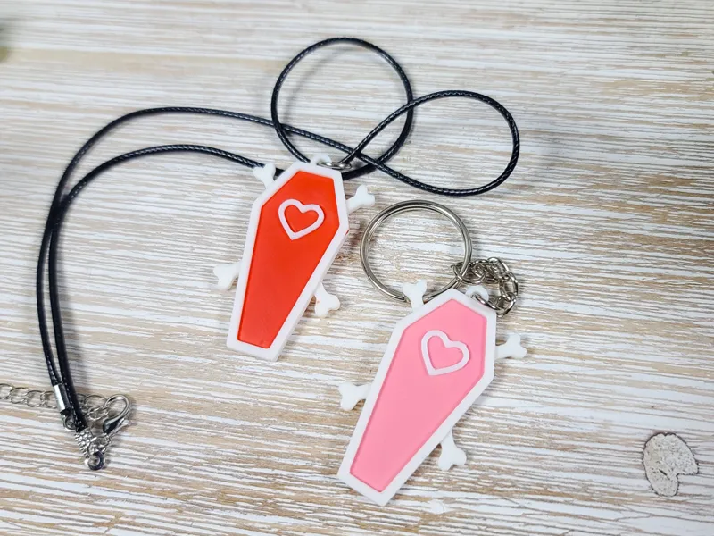 Coffin Keychain with Crossbones and Heart