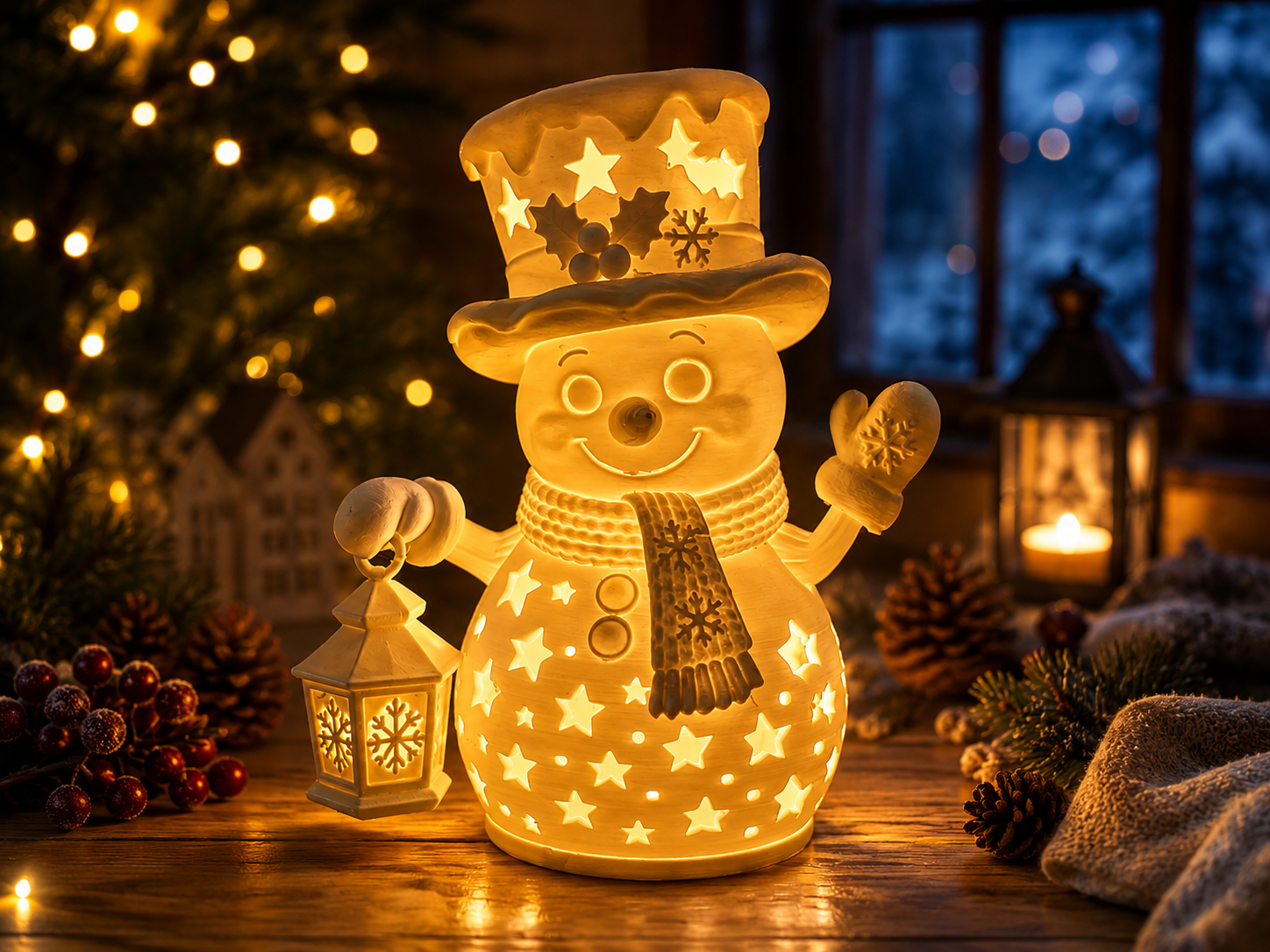 Leuchtender Schneemann – winterliche LED-Deko - 1