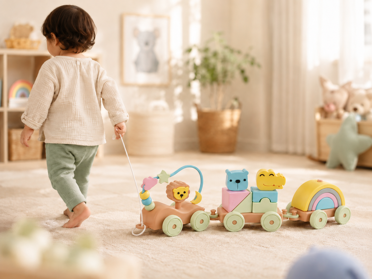 Tiny Adventure Toy Train - Pastel Pull-Along Train