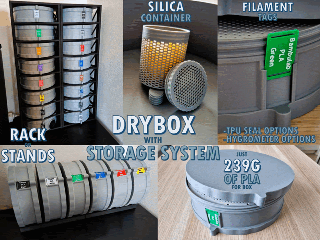 Filament spool storage box + silica & filament tag