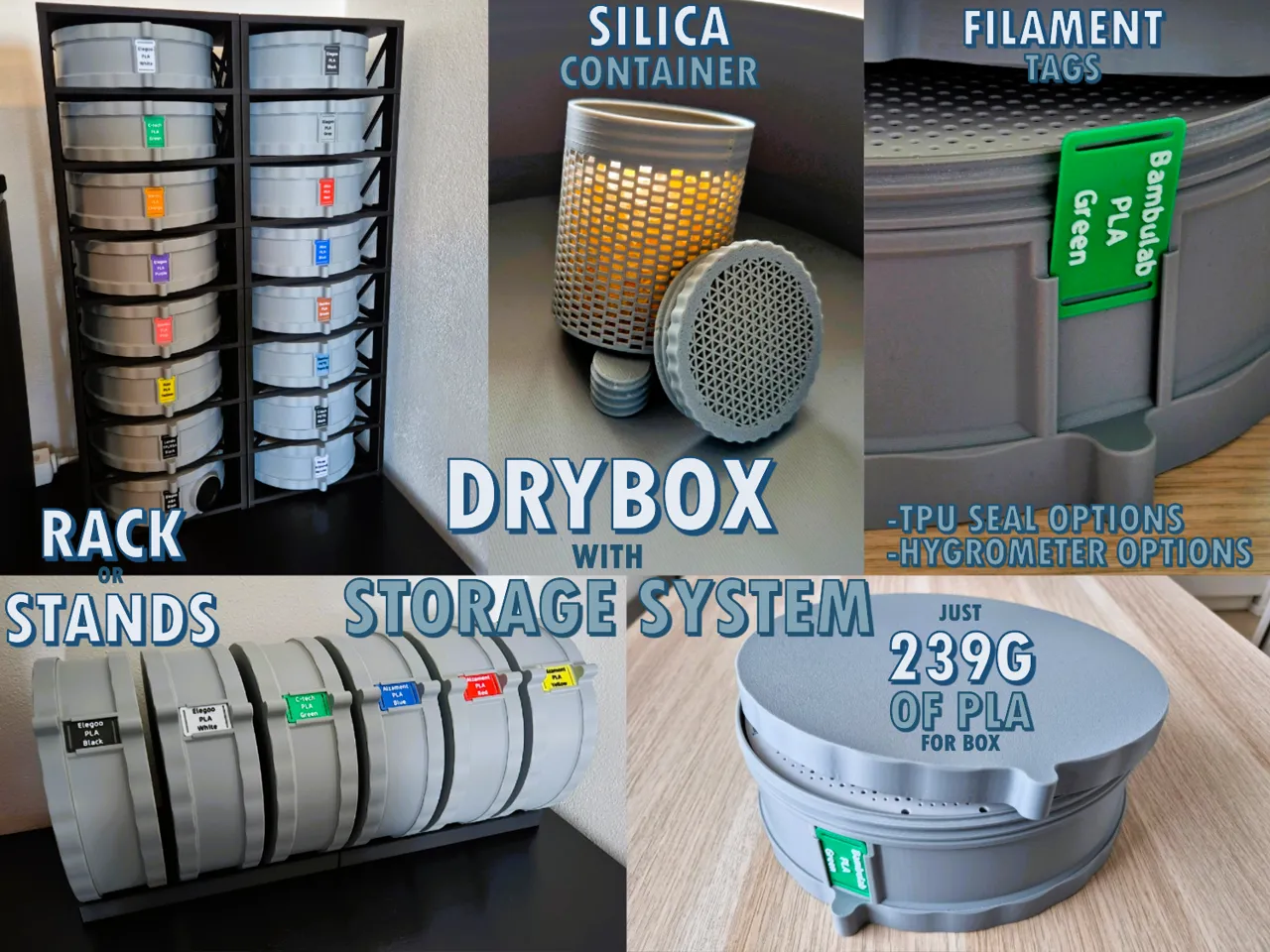 Filament spool storage box + silica & filament tag view 2