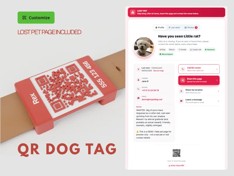 Dog tag - Custom QR Pet Tag