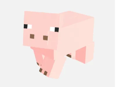 Voxel Style Blocky Pig (Minecraft Inspired)