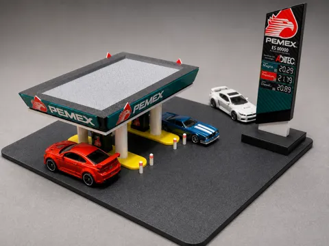 Escenografía en miniatura: 1:64 PEMEX Gas Station Diorama — referencia de MakerWorld