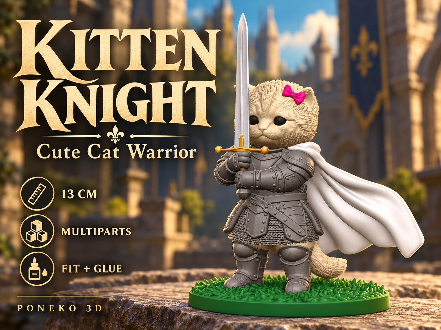 Kitten Knight – Cute Cat Warrior Multipart Figure - 1