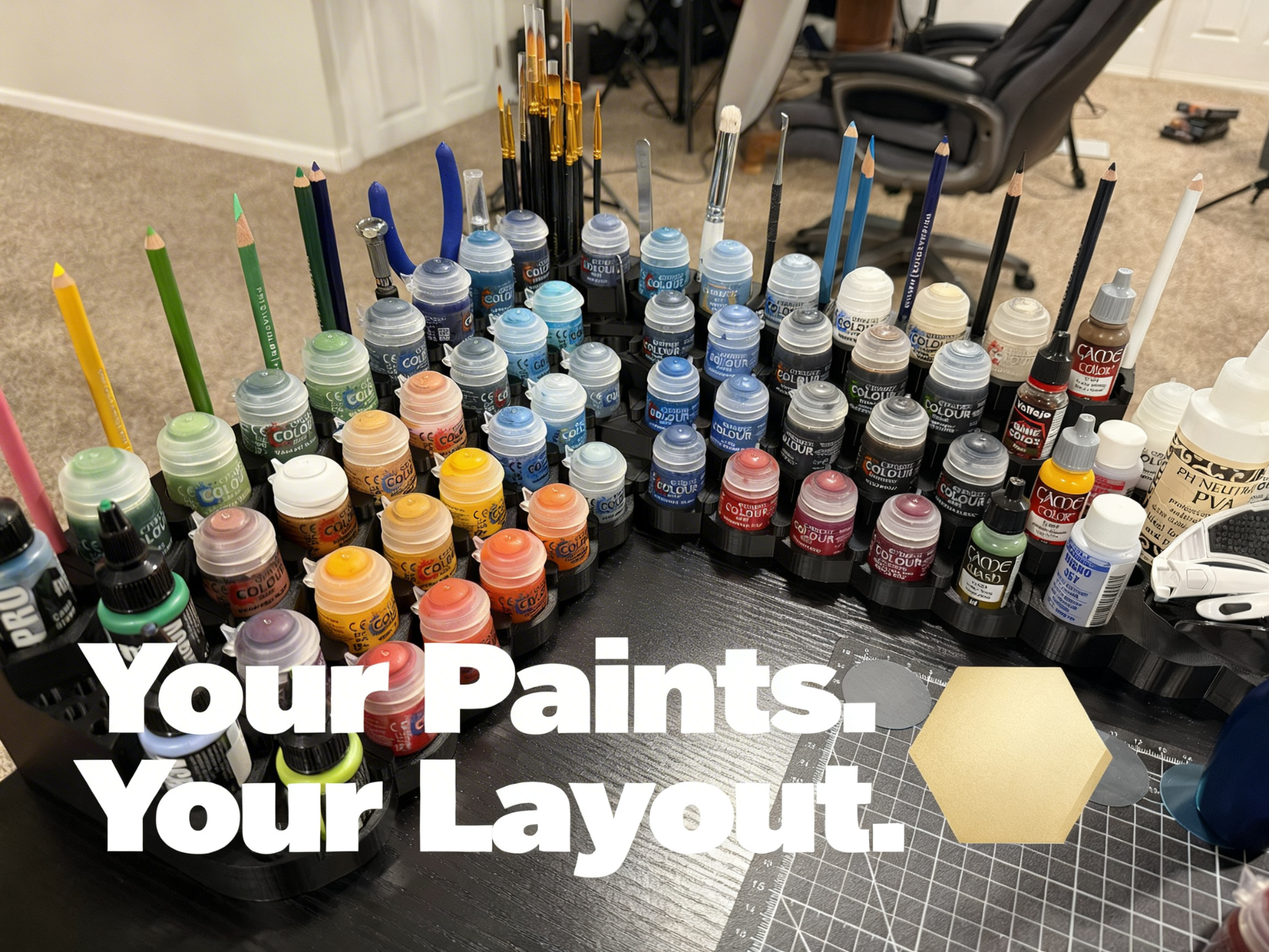 Modular Paint Rack for Citadel, Pro Acryl, Vallejo
