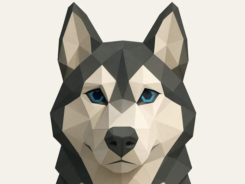 Husky LowPoly mit Engelsflügeln