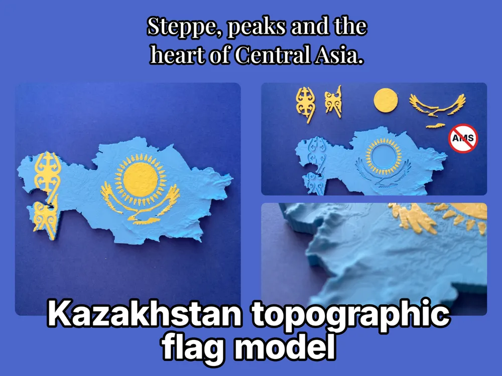 Topiography Kazakhstan topography flag model Qazaqstan - Free 3D Print Model ...