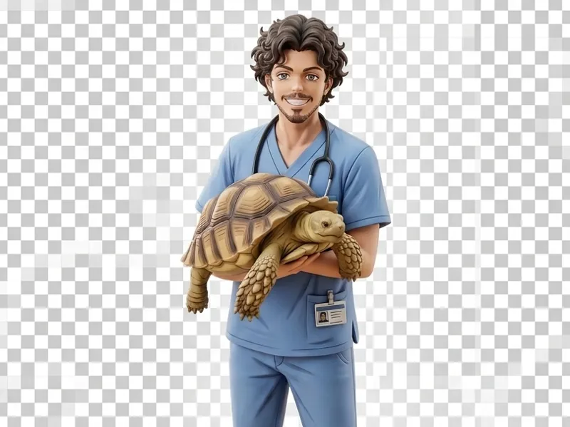 Personagem com tartaruga veterinario
