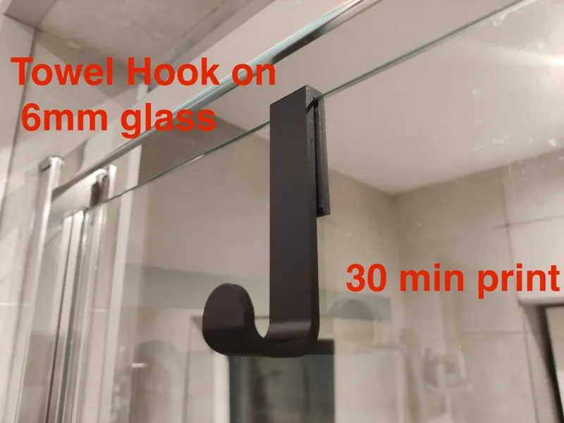 Shower towel hook on 6mm glass