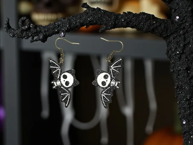 Skeletal bat earrings